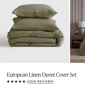 Quince Queen sized green linen duvet cover